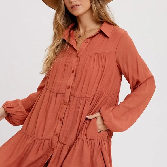 Bluivy Dresses Madelyn Button Up Tiered Shirt Dress Poshmark